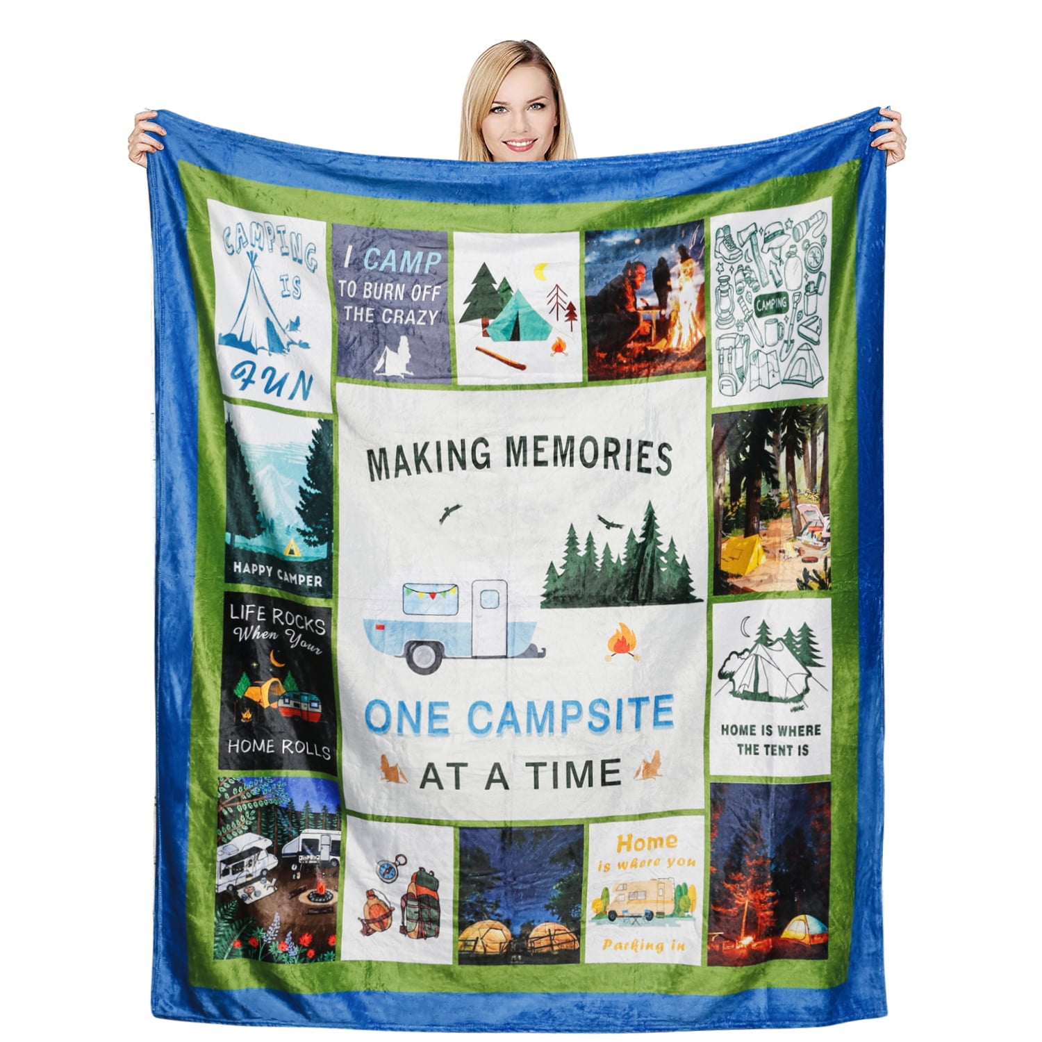 Happy Camper Flannel Blanket Soft Lightweight Camping Blanket for
