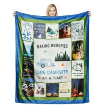 Happy Camper Flannel Blanket Soft Lightweight Camping Blanket for Travel/Bedroom/Outdoor - Gift for Camper Lover 50x60 Inch