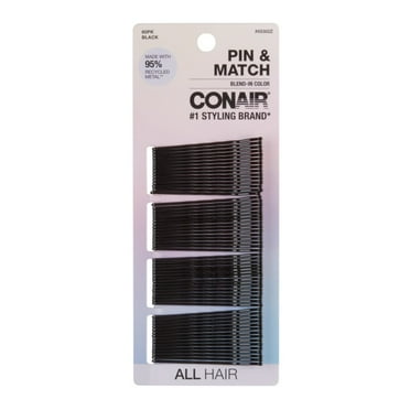Conair Pin & Match Rubber-Tipped Bobby Pins, Black, 60 Count