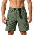 thumbnail image 2 of Josdec Men's Casual Cargo Shorts Solid Color with Multi-Pockets Adjustable Belt Elastic Waist Work Pants, 2 of 5