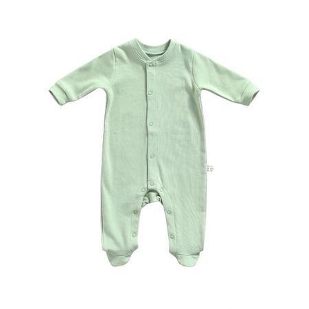 

Sunisery Newborn Baby Girls Boys Footies Romper Solid Long Sleeve Single Breasted Causal Jumpsuit Clothes Green 0-3 Months