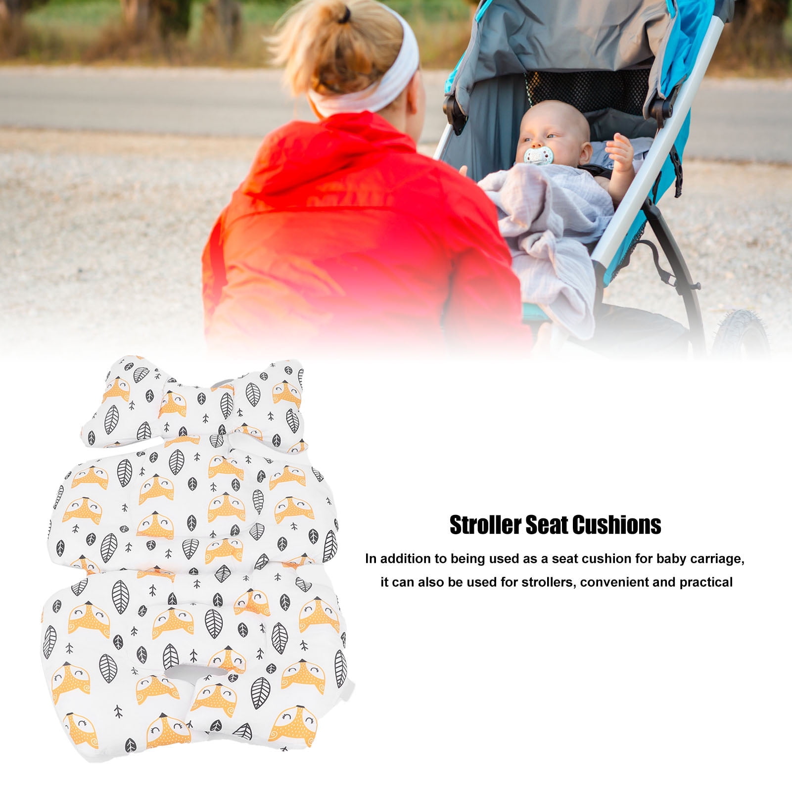 BIMZUC Baby Carriage Cushion Body Support Reduce Fatigue Washable Stroller Seat Pad Yellow Fox Type 2