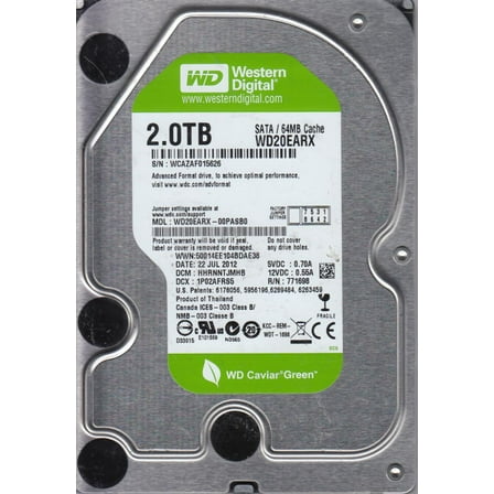 WD20EARX-00PASB0, DCM HHRNNTJMHB, Western Digital 2TB SATA 3.5 Hard Drive