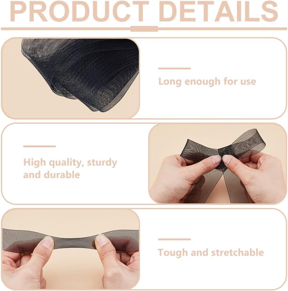 1set 3 rolls 3 styles Elastic Polyester Deco Mesh Ribbons for Hat Decoration Skirts Decoration Making Black 1~3 inch(25~75mm) about 50.00 Yards(45.72m)/Roll 1roll/style