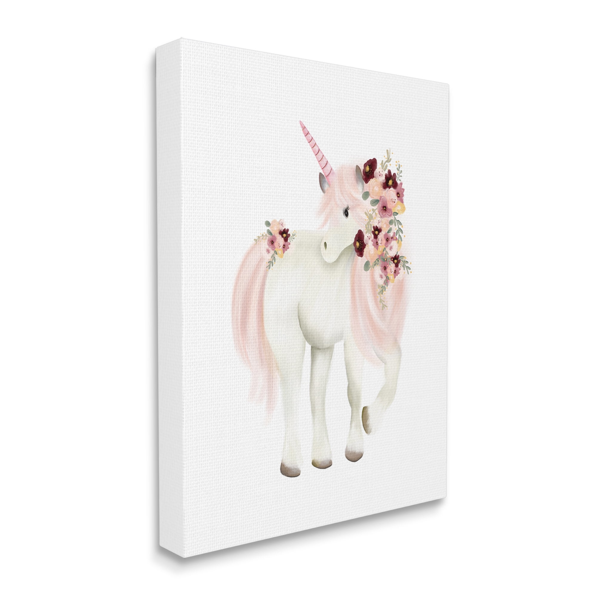 Stupell Industries Floral Decorated Unicorn Pink Mane Fantasy Creature Graphic Art Gallery Wrapped Canvas Print Wall Art, Design by Studio Q
