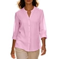 thumbnail image 5 of Warop Button Down Top for Women 3/4 Sleeve Linen V-Neck Shirt Fashionable Casual Loose Blouses, 5 of 8