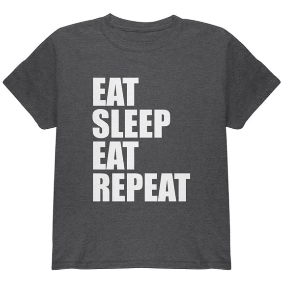 Eat Sleep Eat Repeat Funny Youth T Shirt Dark Heather YSM