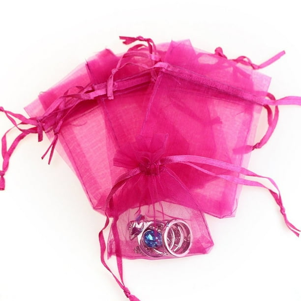 Bolsas de regalo de organza Boshen, 100 unidades, 10 x 15 cm, color rosa intenso