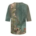 thumbnail image 5 of 3/4 Sleeve T Shirts For Women Trendy Classic Print Round Neck Loose Casual Pullover Tunic Summer Outfits Clothes 2025 Green XL, 5 of 5