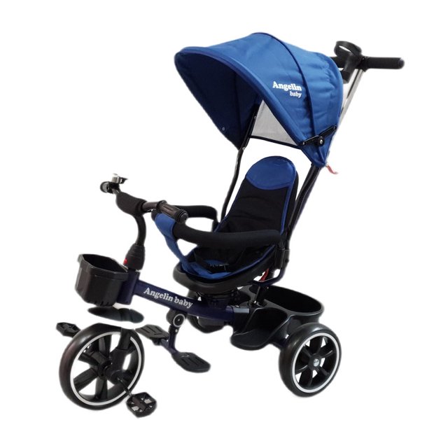 Triciclo Evolutivo Angelin Baby IS3041Z con asiento giratorio y baston Azul -