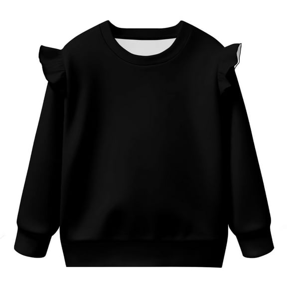 Uorisanigo Toddler Girl Black Sweatshirt Crewneck Long Sleeve Shirts Tops 1-2T Kids Oversized Sweatshirts Ruffle Shoulder Pullover Hoodies Tops Fall Winter Spring Clothes