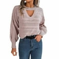 thumbnail image 2 of Duoif Sweaters for Women Trendy Women's Casual Long Sleeve Sweaters Choker Neck Cut Out Fall Pullover Sweaters Oversized Drop Shoulder Knit Tops Women's Sweaters Womens Tops Pink M, 2 of 8
