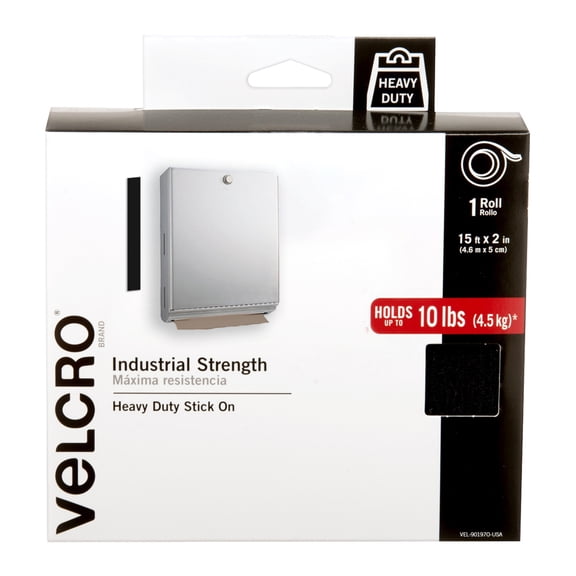 VELCRO Brand Industrial Strength Tape | Indoor & Outdoor Use | Superior Holding Power on Smooth Surfaces | 15ft x 2in Tape | Black