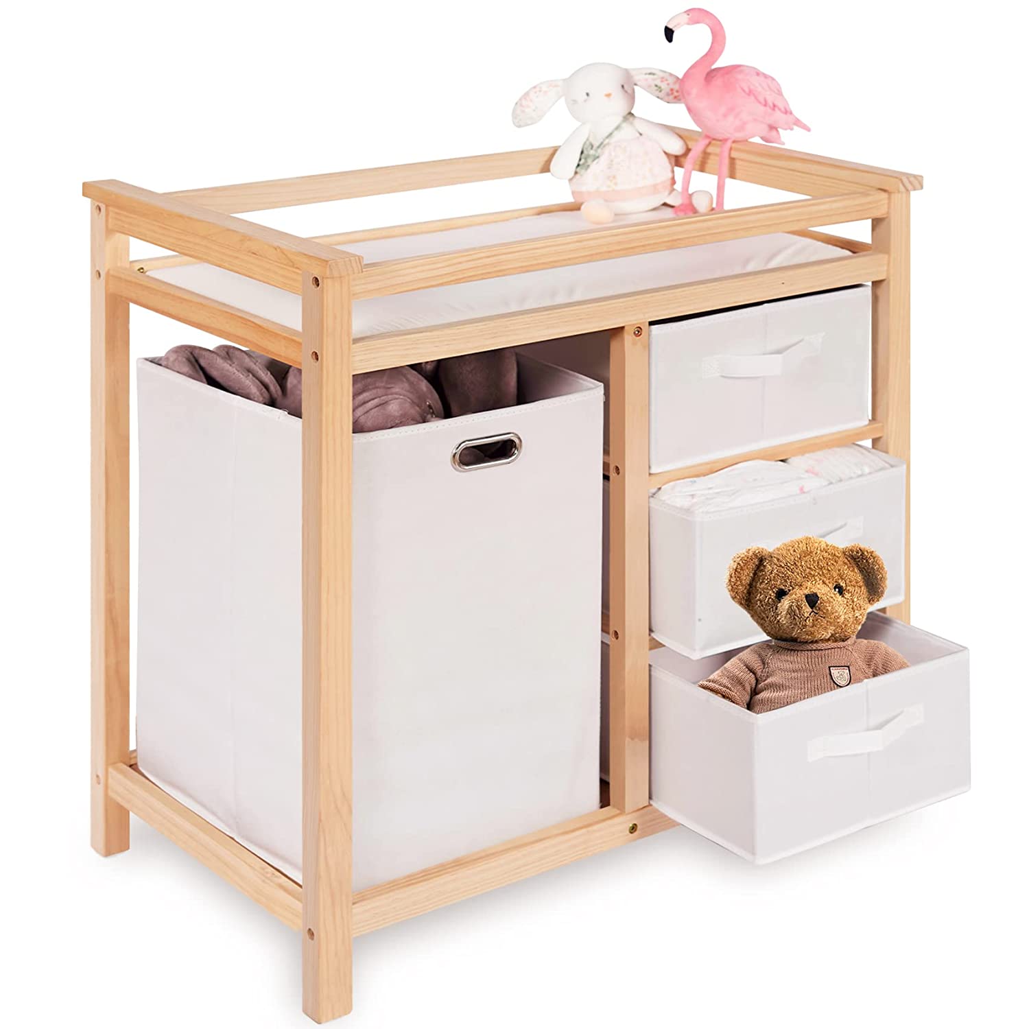 LLink Baby Changing Table with Laundry Hamper,3 Storage Drawer