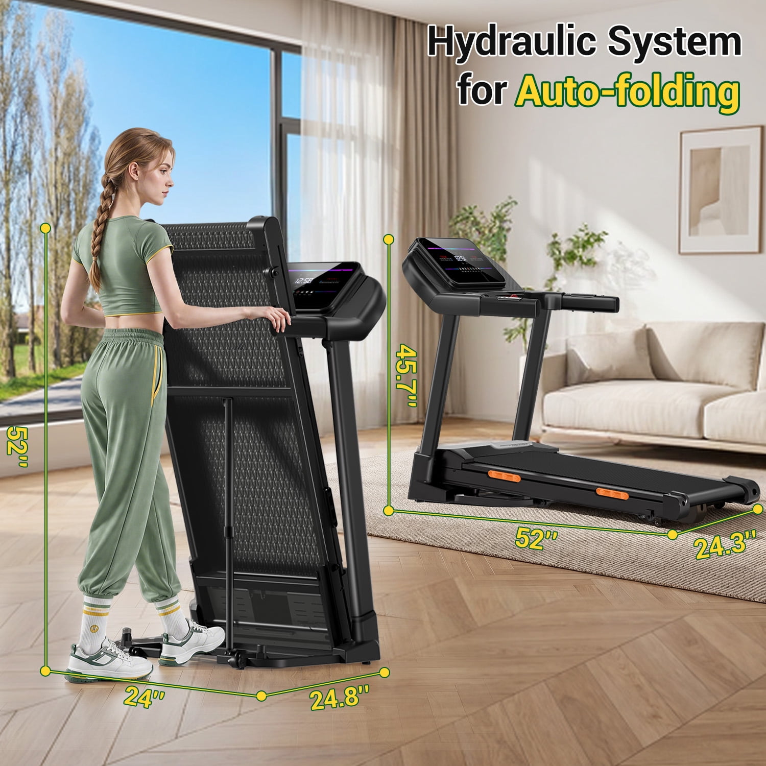 CURSOR FITNESS 19% Auto Incline Folding Treadmill, 4.0HP Quiet Brushless Motor, 400 lbs Capacity, 8.0 MPH for Home