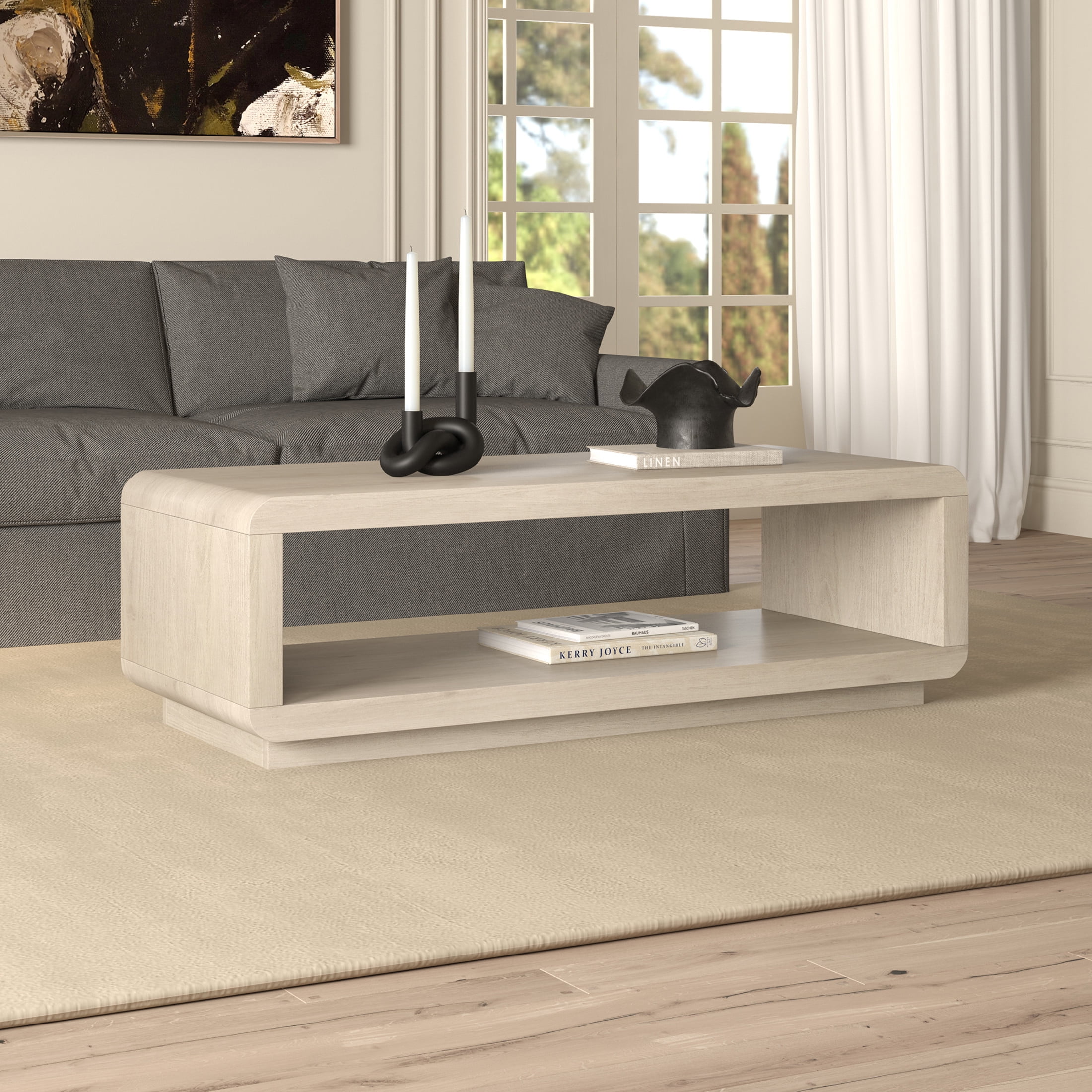 Evelyn&Zoe Modern/Contemporary 47.25" Wide Alder White Coffee Table