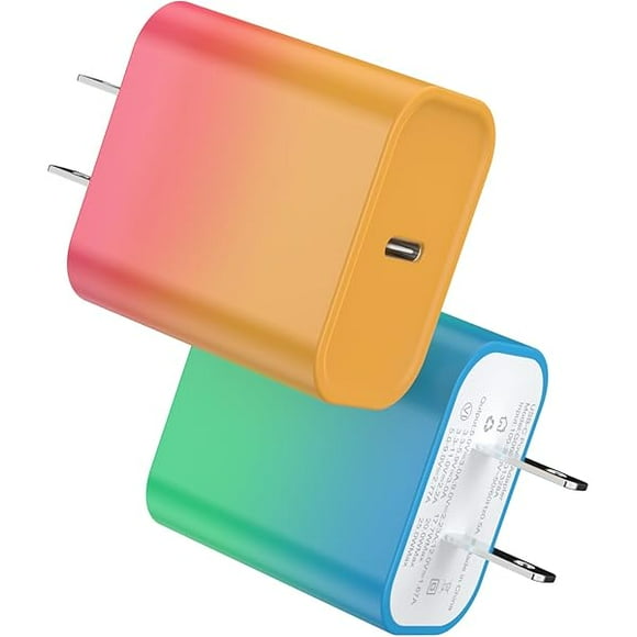 2Pack USB C Charger Block 20W, 1994 USB-C Power Adapter - Phone Charger with Fast Charging Capability, Type C Wall Charger for Phone 15/15 Plus/15 Pro Max/14 Series, Galaxy, Pixel, Pad- Colorful