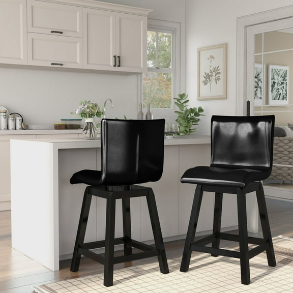 Furniture of America Severn Swivel Wood Black Counter Height Stools (Set of 2)