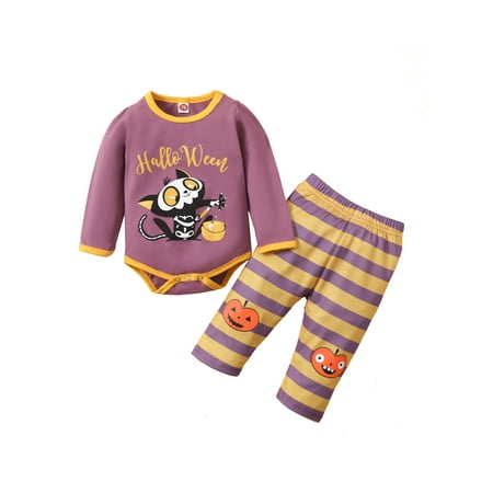 

Qiylii Baby’s Halloween Clothes Set Cartoon Long Sleeve Romper+Stripe Pants