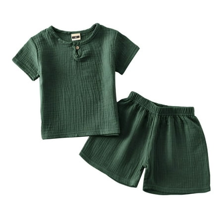 

TAIAOJING Toddler Kids Boys Back to School Outfit Summer Short Sleeve Set for Baby Boys and Girls Children s Cotton and Linen Button T Shirt Shorts Thin Cute Set Cute Clothes 12-18 Months
