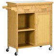 thumbnail image 1 of HOMCOM Kitchen Island Rolling Kitchen Cart with Tempered Glass Top Natural, 1 of 10