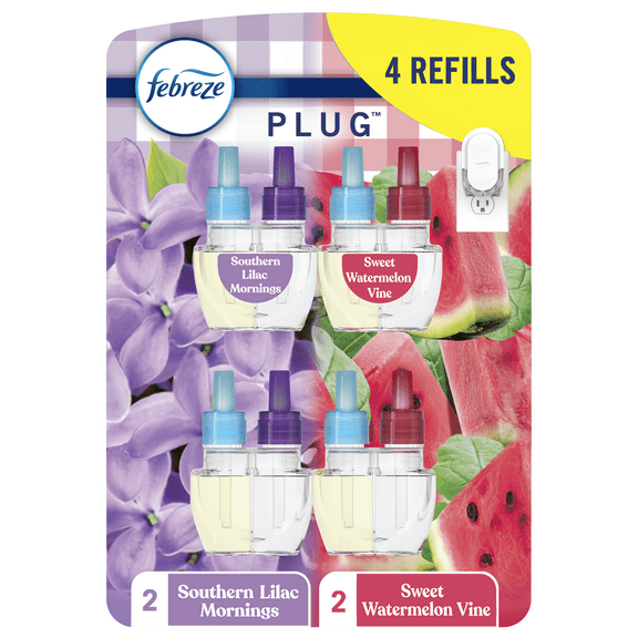 Febreze Plug In Air Freshener Scented Oil Refill Lilac & Watermelon, 4 Count