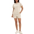 thumbnail image 2 of ATHLECHIC Women's Summer 2 Piece Short Sleeve Tops Shorts Pants Lounge Sets S Khaki, 2 of 5