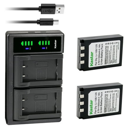 Kastar 2-Pack Li-10B Battery and LTD2 USB Charger Compatible with Olympus Stylus Verve 800 Camedia C-50 Zoom Camedia C-60 Zoom Camedia C-70 Zoom Camedia C-470 Zoom Camedia C-760 Ultra Zoom Camera