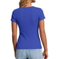 thumbnail image 4 of Qwertyu Womens Tops 2026 Spring Summer Top Henley V Neck Short Sleeve Button Slim Fit Casual Ribbed Knit Shirts Blouses Clothes Blue S, 4 of 7