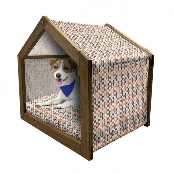 Colorful Pet House, Vertical Conceptual Melted Like Forms Rounded Circular Design Hispter Vintage, Outdoor & Indoor Portable Dog Kennel with Pillow and Cover, 5 Sizes, Multicolor, by Ambesonne