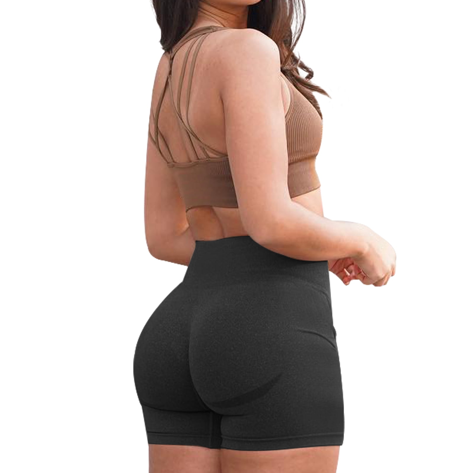 COOPLUS Womens Shorts 3 pieces Seamless Scrunch Butt Biker Shorts High Waist Shorts for Yoga Athletic Workout