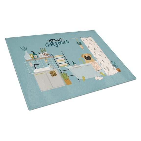 Carolines Treasures CK7429LCB Brown Pug in Bathtub Glass Cutting Board Large 12H x 16W multicolor