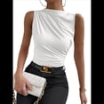 thumbnail image 2 of Camiseta de Cuello Alto Sin Mangas, Plisada, de Color Liso, A para Mujer M, 2 of 10