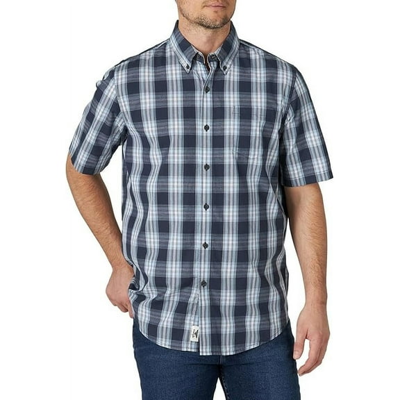 Wrangler Authentics Men's Short Sleeve Plaid Shirt, Blue Nights, Small