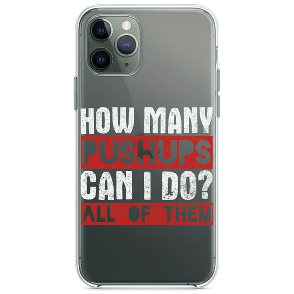 DistinctInk Clear Shockproof Hybrid Case for iPhone 11 Pro (5.8" Screen) - TPU Bumper Acrylic Back Tempered Glass Screen Protector - How Many Pushups? All of Them