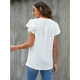 thumbnail image 3 of Maskion Women 2023 Summer V Neck Ruffle Short Sleeve Blouse Swiss Dot Flowy Shirt Tunic Top,M White, 3 of 6