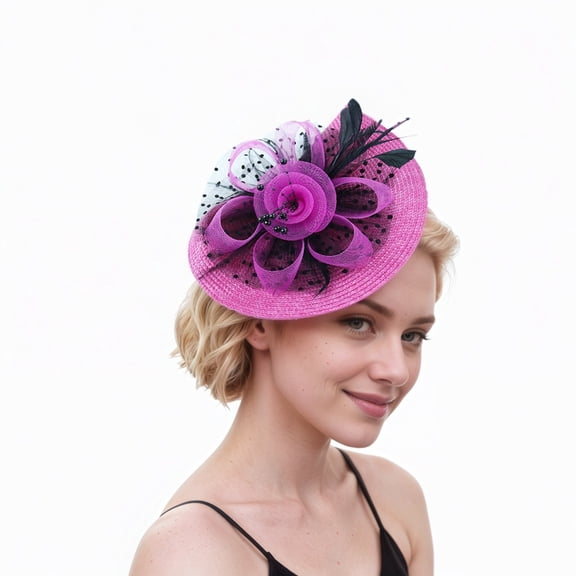 CAIXIA Fascinators Hats for Women Tea Party Hat Feather Mesh Headband Vintage Lace Cocktail Headwear Veil Hair Clip Church