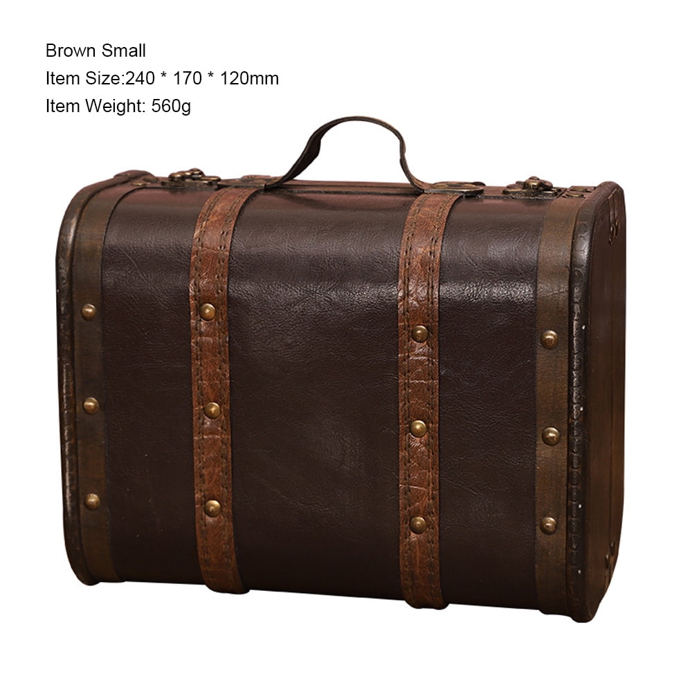 vintage Suitcase Wood Leather Finished Antique Storage Box Decorative Luggage for Photography Props Home Decoration