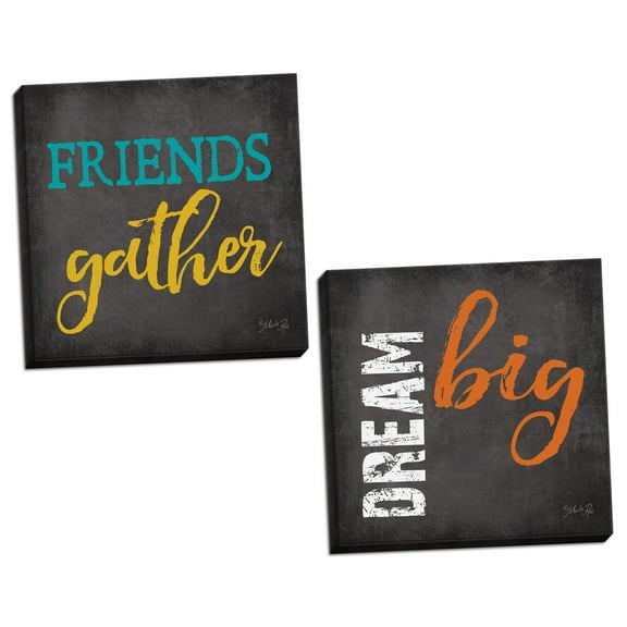 Gango Home Decor Contemporary Friends Gather & Dream Big by Marla Rae (Ready to Hang); Two 12x12in Hand-Stretched Canvases
