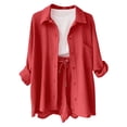 thumbnail image 4 of Shorts Set for Women Two Piece Outfits for Women Button Down Shirt Casual Loose Shorts Women Summer Clothes Vacation Sets for Women, 4 of 6