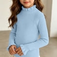 thumbnail image 6 of Girls Ribbed Mock Neck Knit Sweater Slim Fit Long Sleeve Ruffle Trim Basic thermal Top for Kids Ages 0-12 Fall Winter Layering Shirt Sky Blue 10-12 Years, 6 of 6