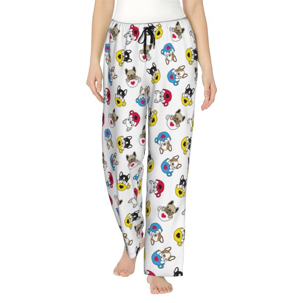 Fotbe French Bulldog With Coffee Cup Pantalones de Pijama para Mujer, Pantalones de Dormir, Pantalones Pj con Cordón y Bolsillos-X-Large