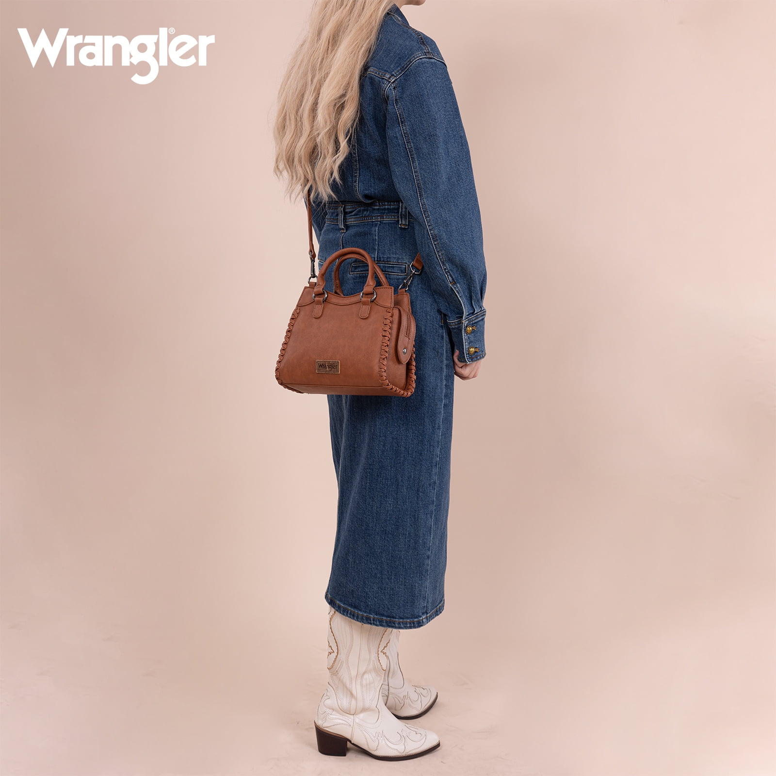 Wrangler Purses for Women Carry All Handbags Small Crossbody Purses with Zipper, Brown
