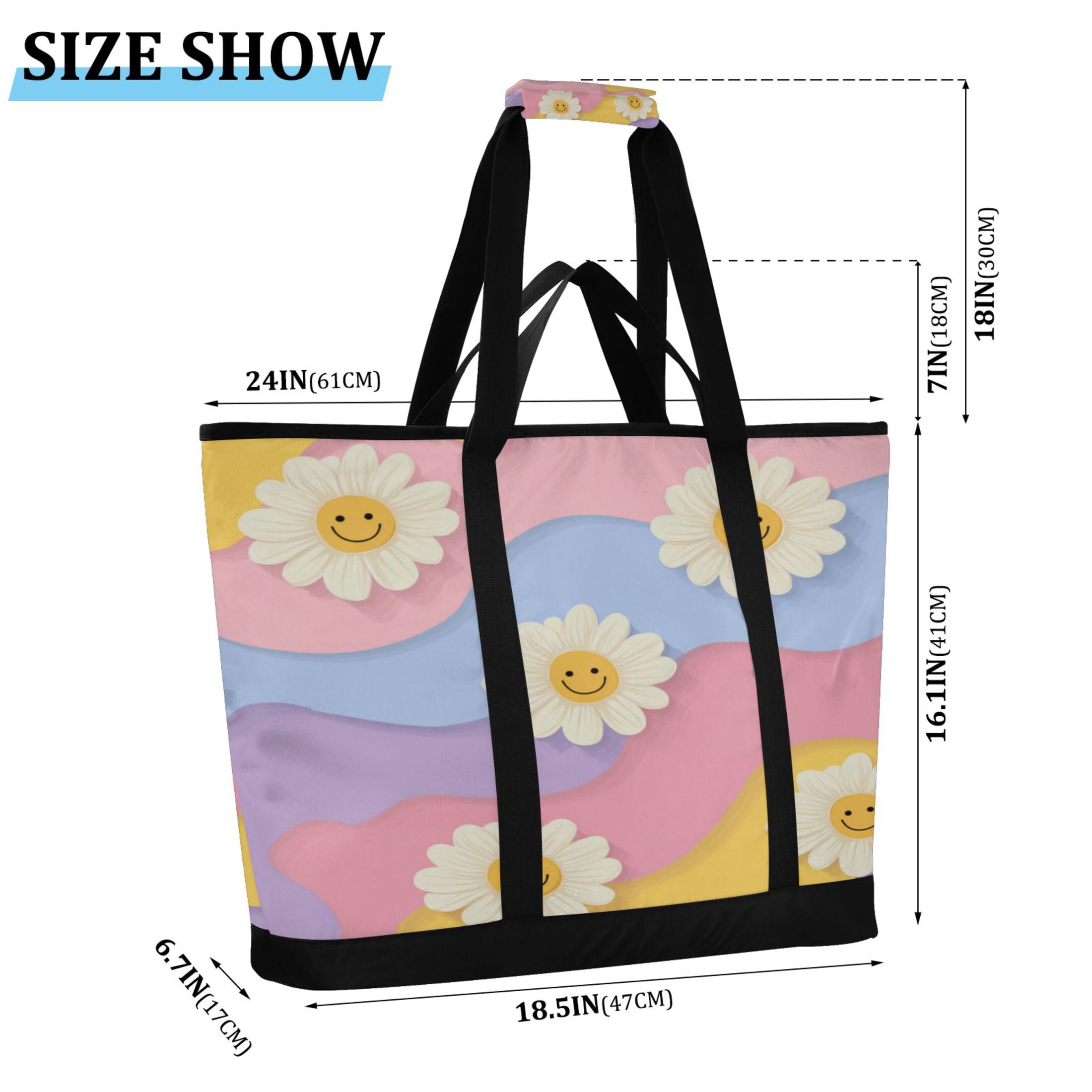 Extra-Large Wide Opening Design Capacity Hand-Held Ice Pack Thickened Insulation Layer For Long-Lasting Cold Retention For Outdoor Shopping Picnics And Camping Cute Adorable Smiling Daisies