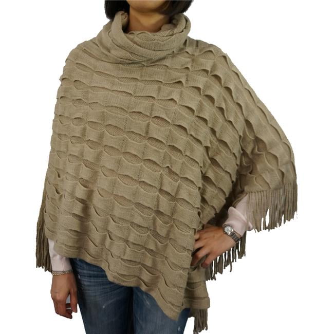 Nice \u0026 Great 1869638 Womens Premium Turtleneck Pullover Knit Poncho - Natural - 55 x 21 in.