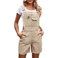 thumbnail image 1 of HBFAGFB Womens Jumpsuit Ladies Summer Multi Pocket Washed Denim Shorts Casual Rompers Khaki Size M, 1 of 7