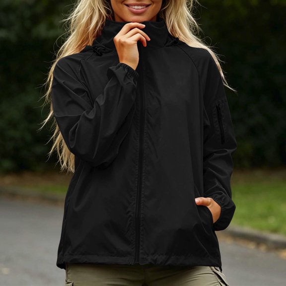 Lmueinov 2026 Women's Stand Collar Zip Up Windproof Jacket, Elastic Cuff Lightweight Windbreaker with Pockets Casual Outdoor Coat S-XXL