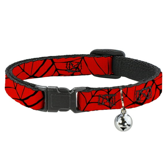 Marvel Comics Breakaway Cat Collar With Bell, Plastic Clip, Easy Adjustable, Spiderweb Red Black, 8.5 to 12 Inches 0.5 Inch Wide