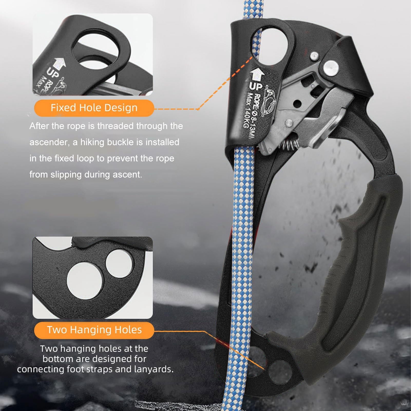 Outdoor Clasp Ascender Carabiners Lightweight High Strength Aluminum Alloy Hiking Buckle, Ergonomic Handle Design Carabiners Secure Rope Grip, Rock Mountain Gear Right Hand with