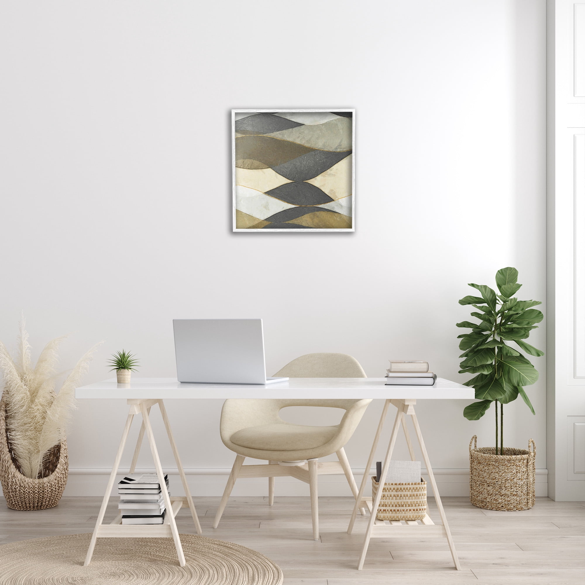 Stupell Industries Geometric Desert Landscape Abstract Painting White Framed Art Print Wall Art, 24 x 24
